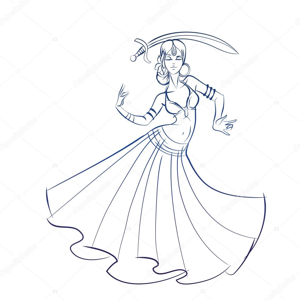 1024x1024 Belly Dancer Figure Gesture Sketch Line Drawing. Stock Vector