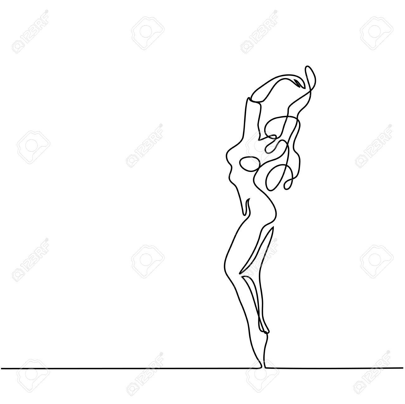 1300x1299 Continuous Line Drawing Of Dancing Woman. Vector Illustration