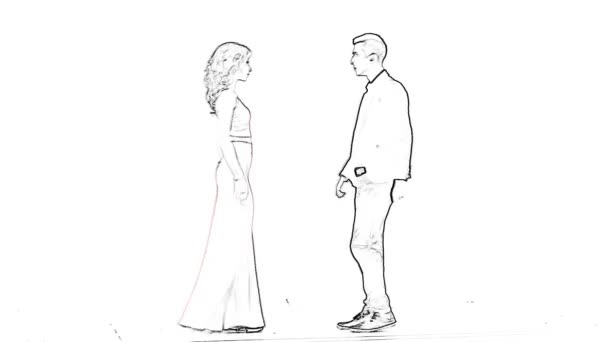608x342 Animation Of Elegant Couple Dancing On White Stock Video