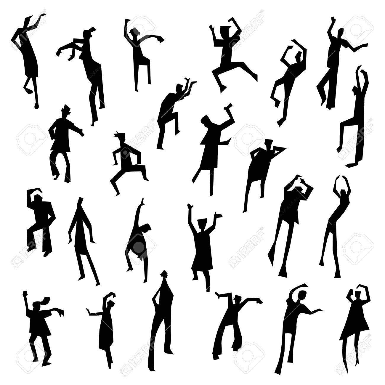 1300x1300 People Figures In Motion. Dancing People Set. Cute Black