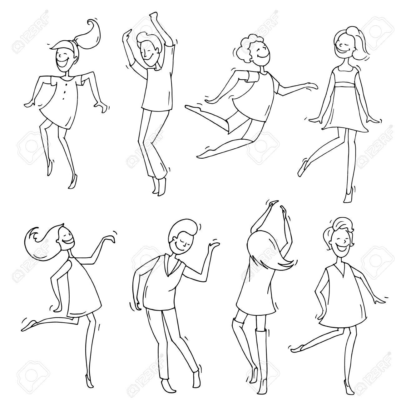 1300x1300 Set Of Sketch Dancing People In Different Poses. Doodle Collection
