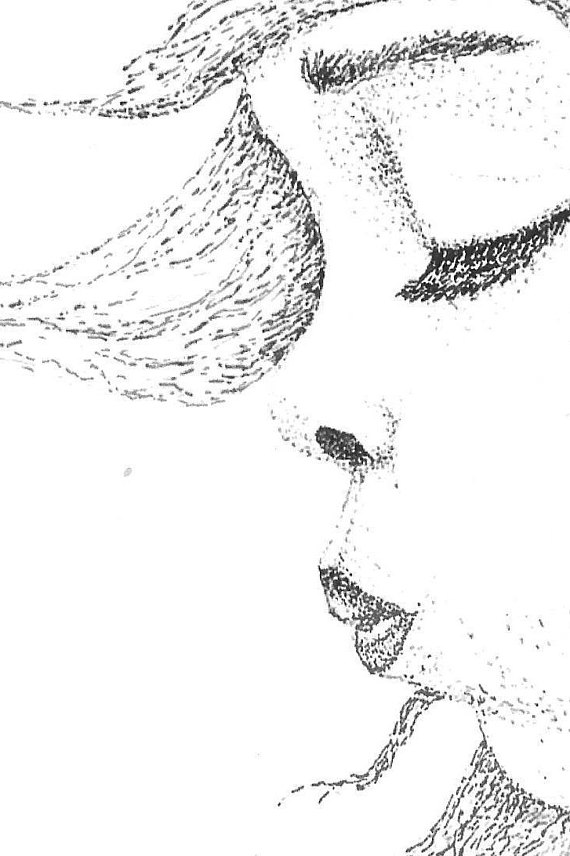 570x856 Ink Drawing. Girl Blowing On A Dandelion. Giclee Print
