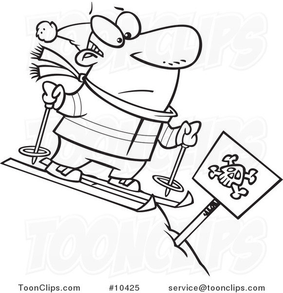 581x600 Cartoon Blacknd White Line Drawing Of Guy Skiing Down