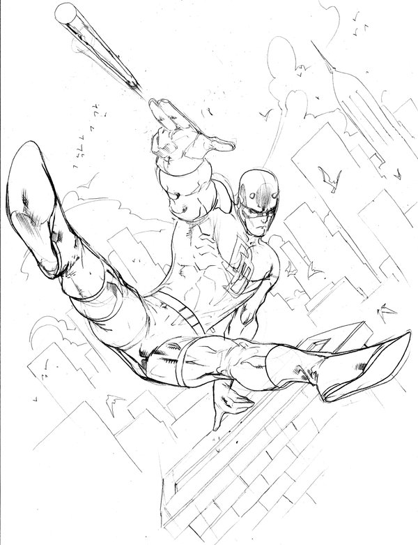 600x781 Daredevil Over The Rooftops By Spiderguile