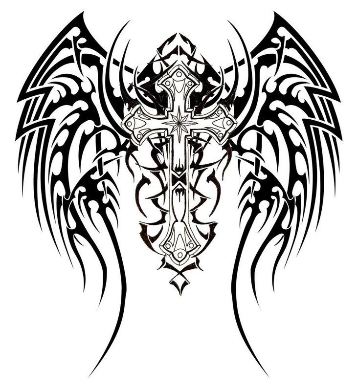 732x800 Collection Of Tribal Angel Wings Tattoo Design