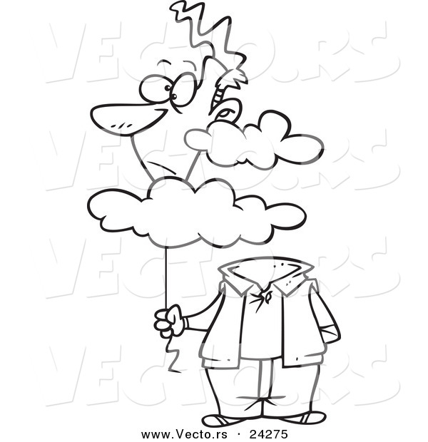 600x620 Vector Of A Cartoon Man With His Balloon Head In The Cloud