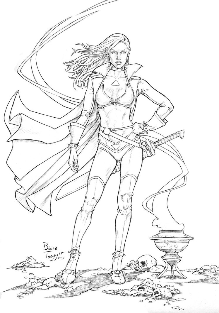 748x1067 Dark Elf Line Drawing By Staino