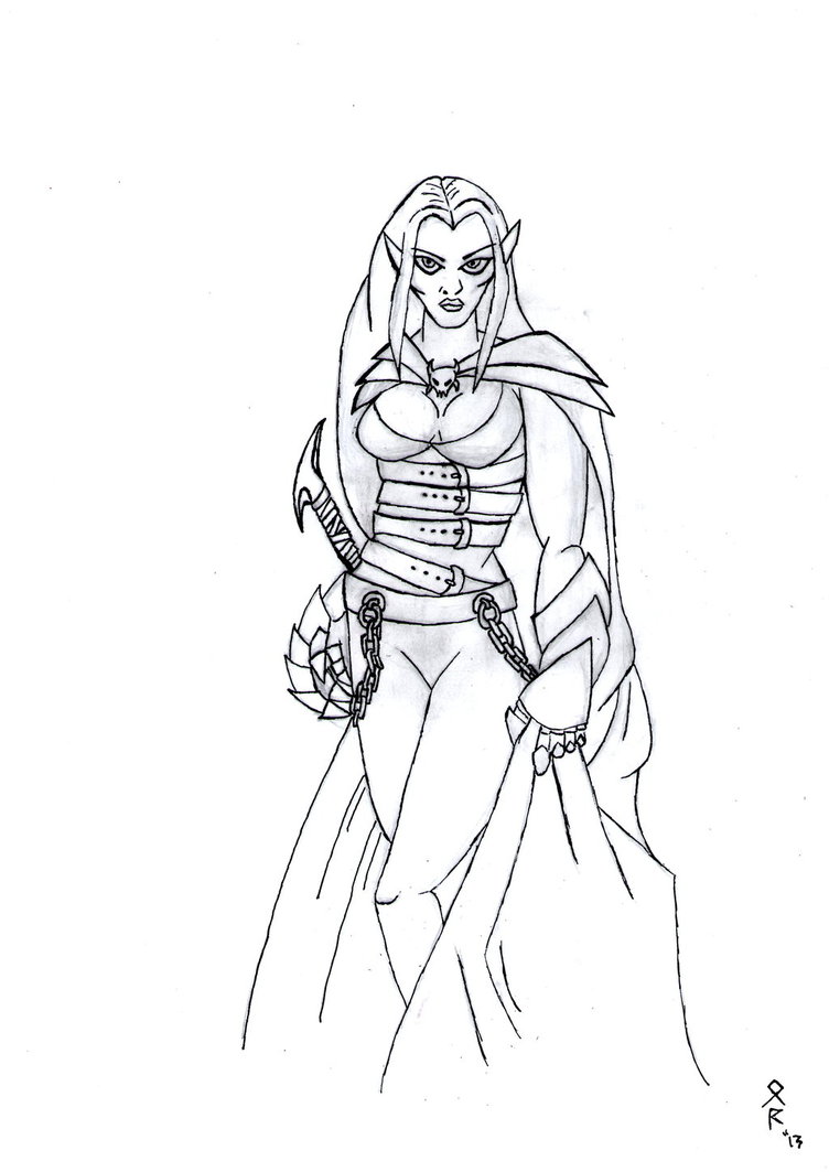 752x1063 Dark Elf Sorceress Line Art By Greyarea101