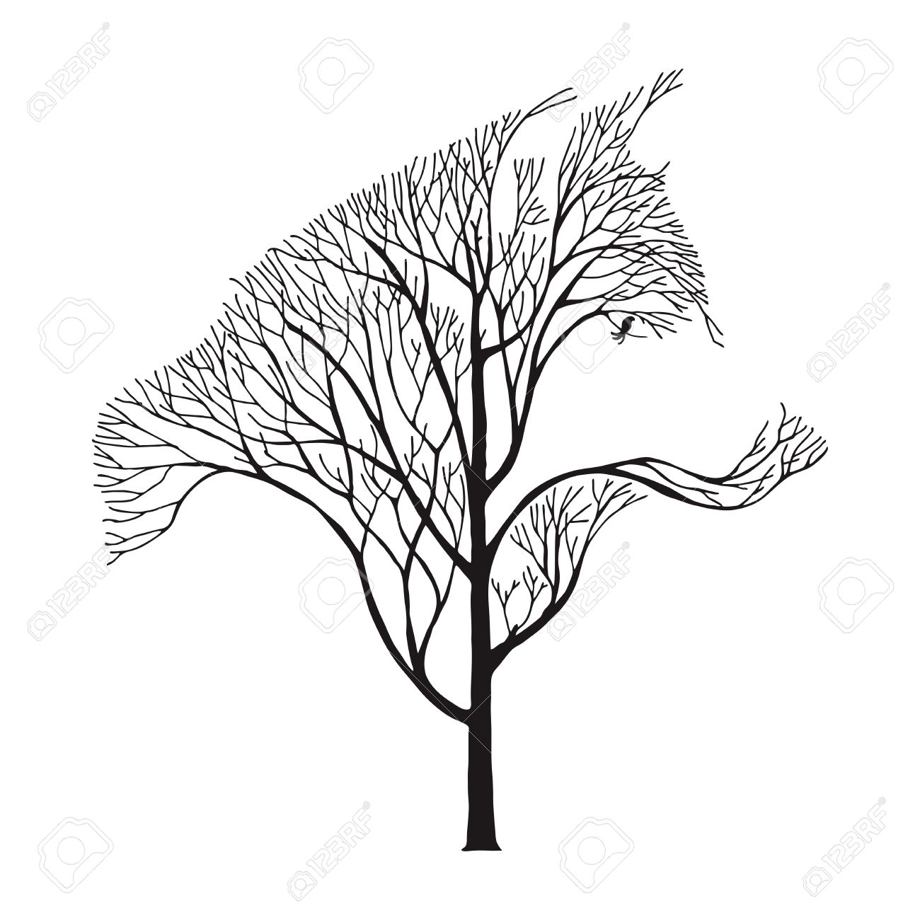 1300x1300 Tree Blend To Wolf Head, Drawing Tattoo Royalty Free Cliparts