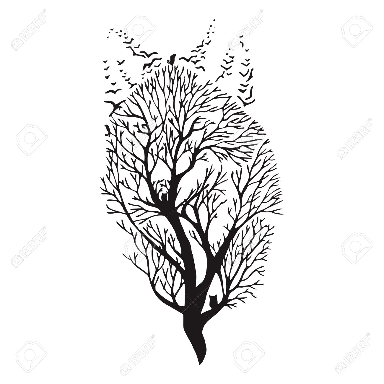 1300x1300 Wolf Face Blend Tree Drawing Tattoo Vector Royalty Free Cliparts