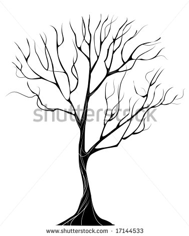 377x470 Black Silhouette Of Stylized Thin Tree Without Leaves On A White