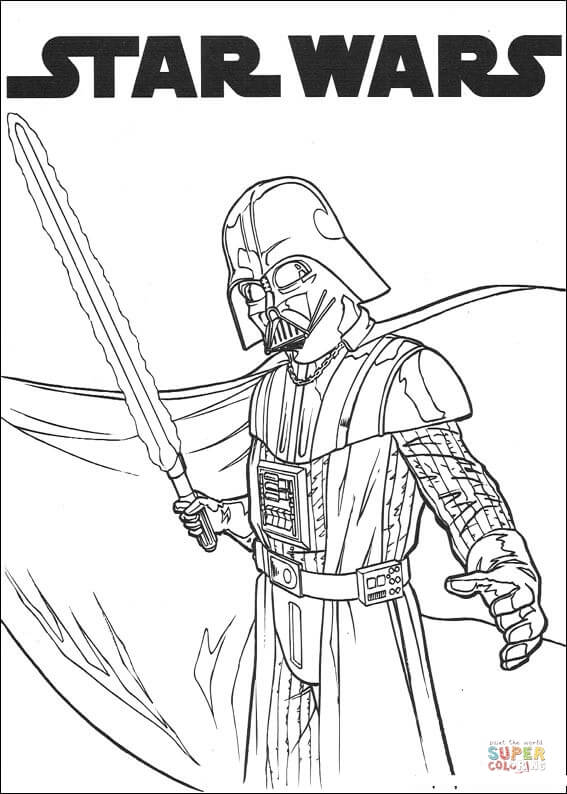 567x794 Darth Vader With Lightsaber Coloring Page Free Printable