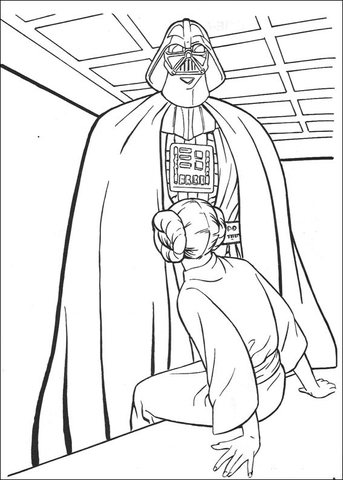 343x480 Darth Vader And Princess Leia Coloring Page Free Printable