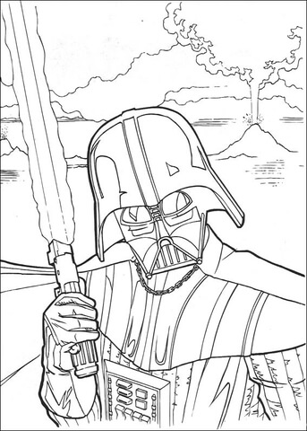 343x480 Darth Vader With Laser Sword Coloring Page Free Printable