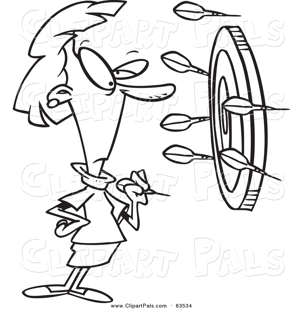1024x1044 Pal Clipart Of A Lineart Business Woman Off Target With Darts By
