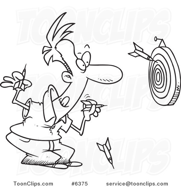 581x600 Cartoon Black And White Line Drawing Of A Guy Throwing Darts