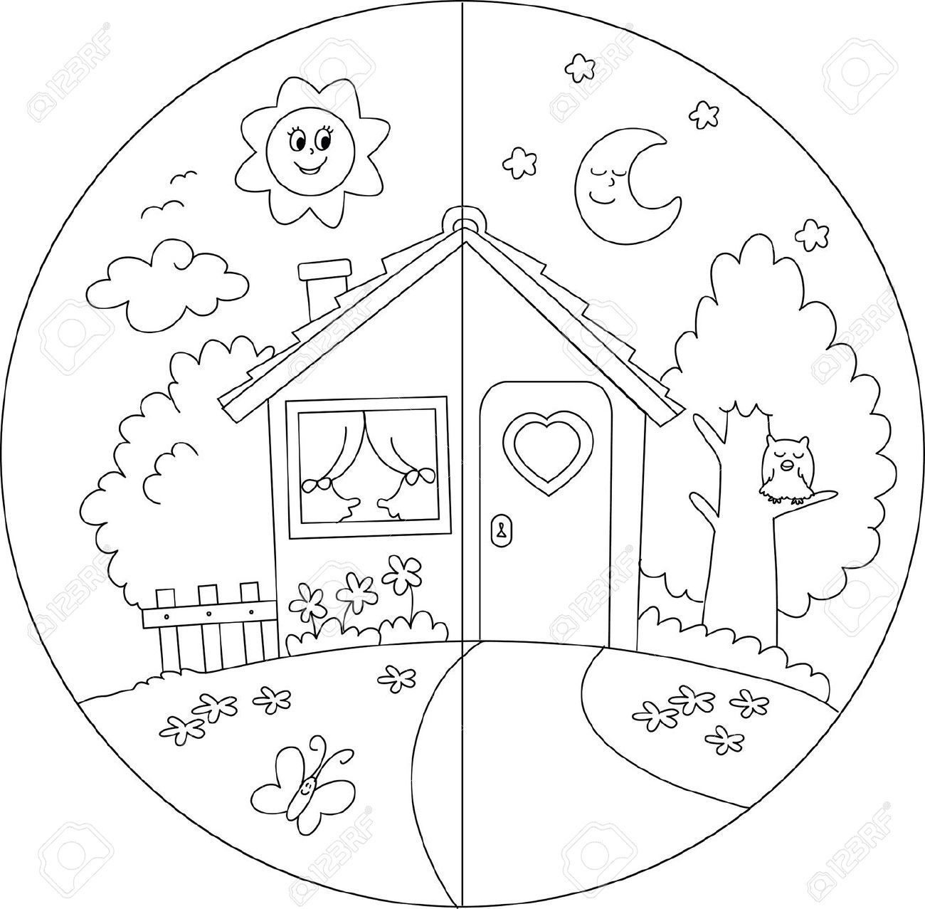 1300x1277 Night And Day Colouring Sheets