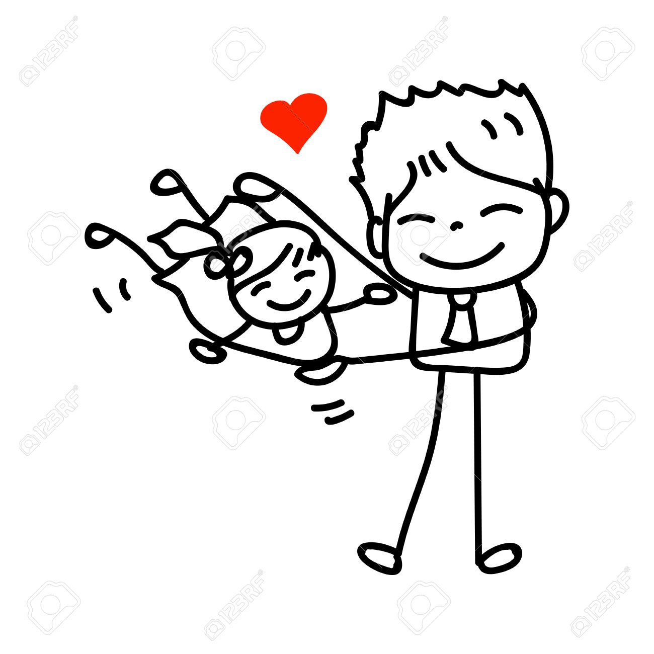 1300x1300 Hand Drawing Cartoon Happy Dad Playing With Daughter Ather Day