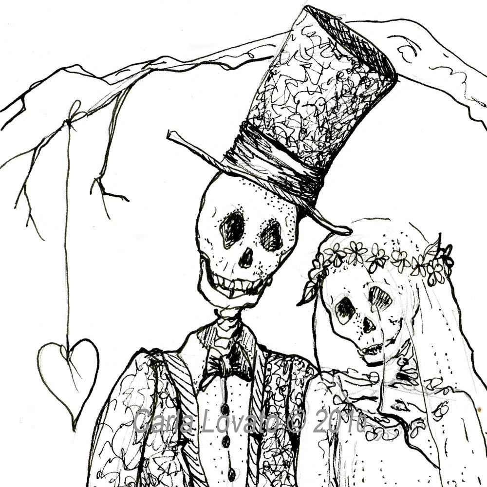 1000x1000 Skeleton Drawing Wedding Day Of The Dead 3 Greeting Cards