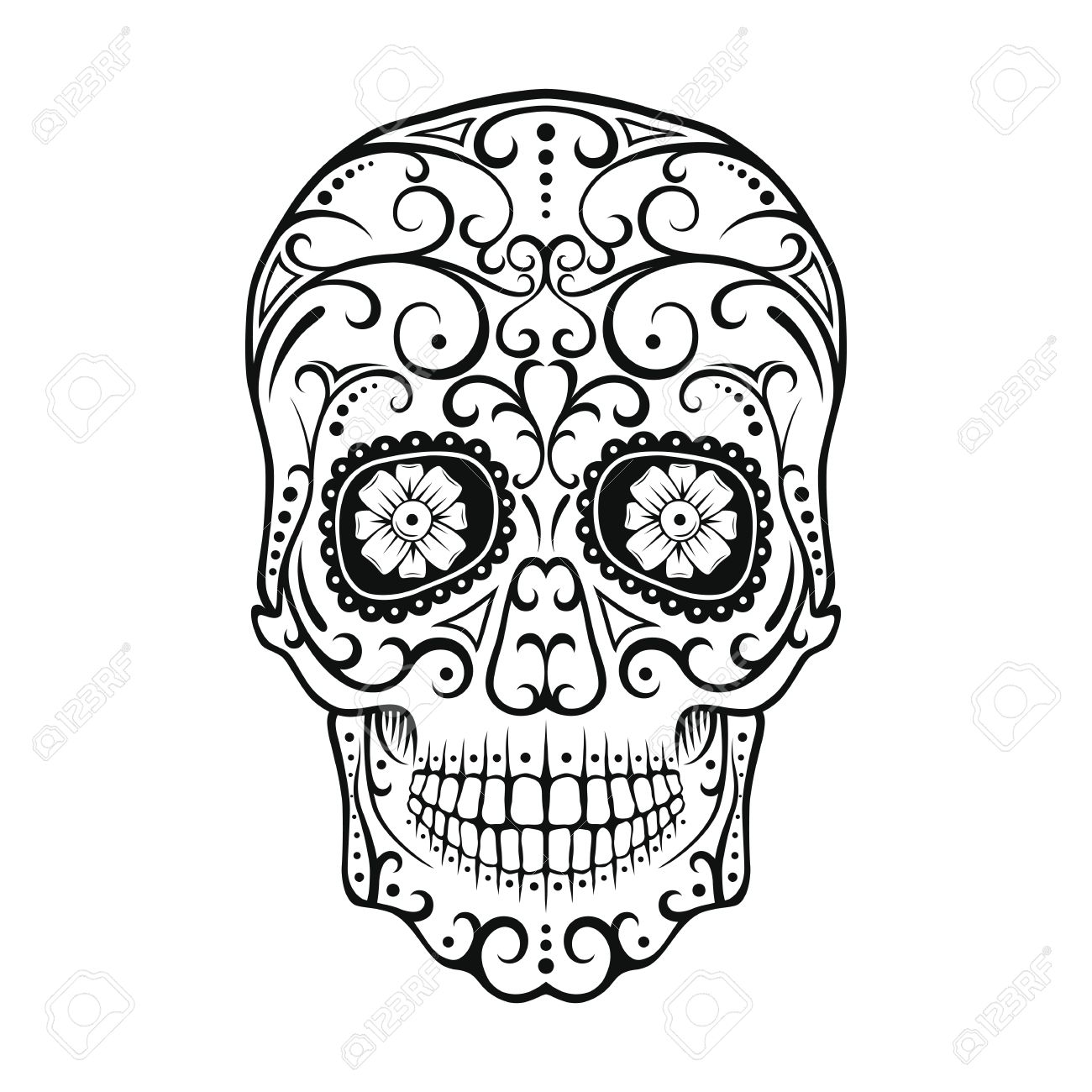 1300x1300 Black And White Tattoo Skull. Day Of The Dead Candy Skull. Mexican