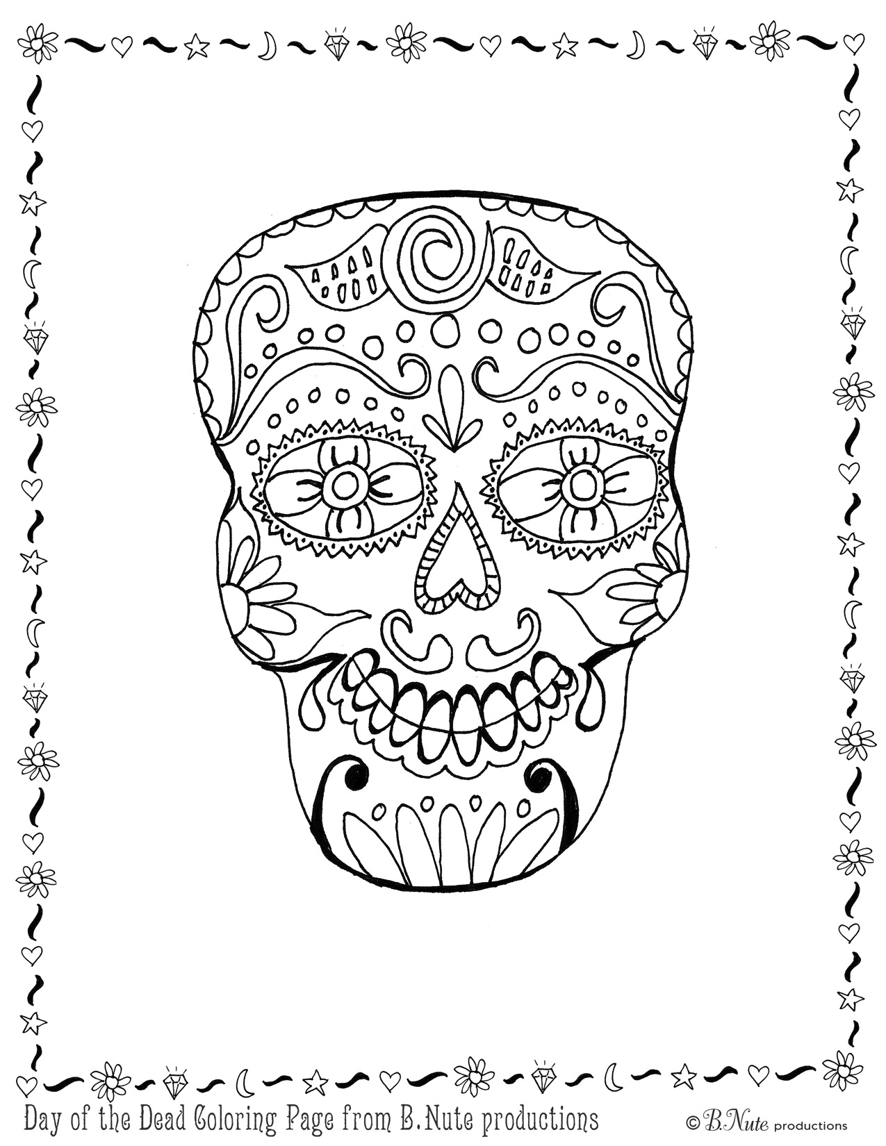 1275x1650 Bnute Productions Free Printable Day Of The Dead Skull Coloring Page