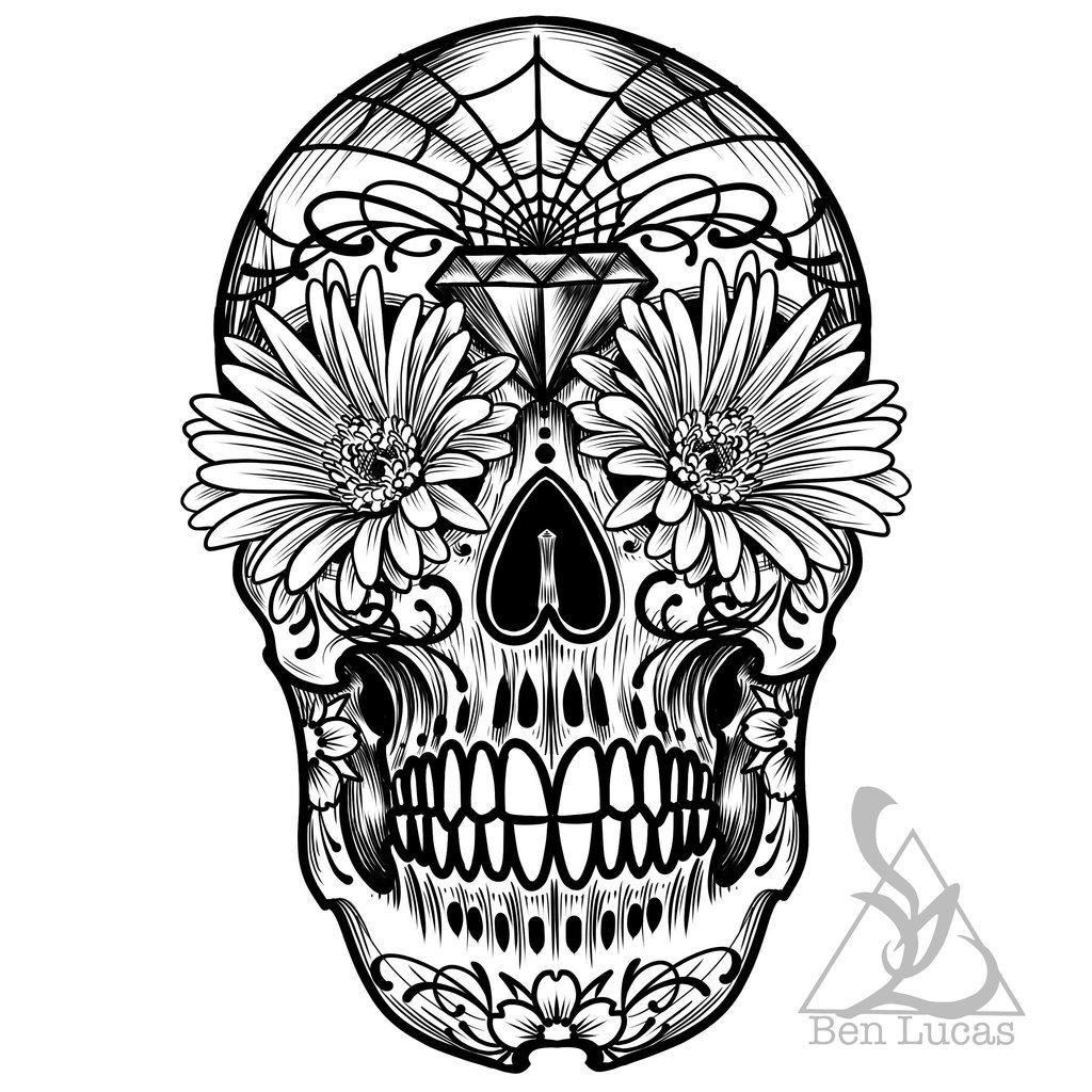 1024x1024 Day Of The Dead Sugar Skull Outline By Ben Lucas