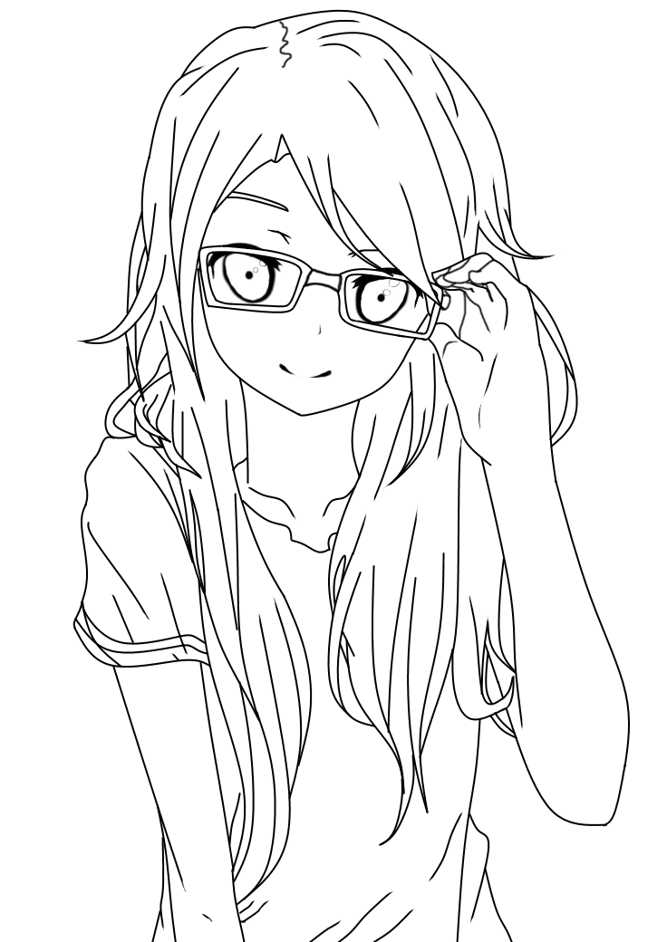 736x1040 Girl With Glasses Lineart By