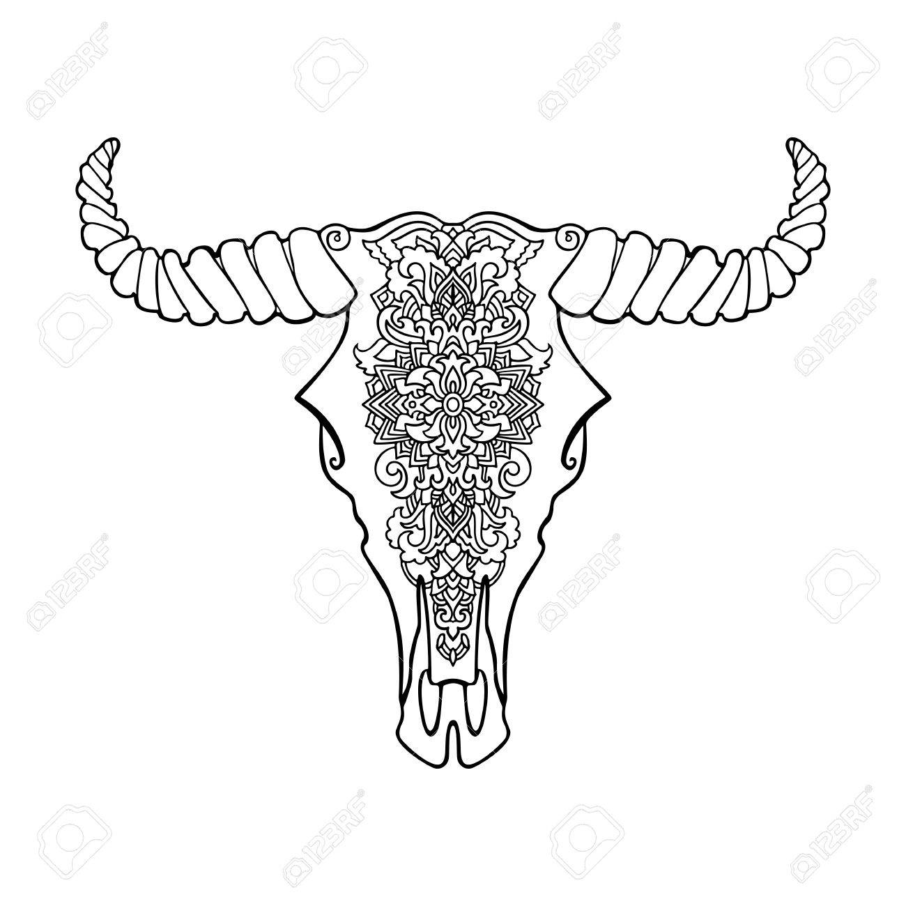1300x1300 Mandala Tattoo Style Dead Cow Head. Decorative Ornament Buffalo