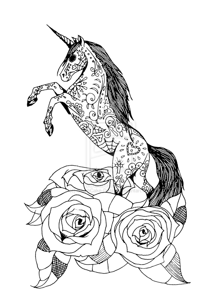 900x1245 Day Of The Dead Unicorn And Roses By ~sarahcake Design