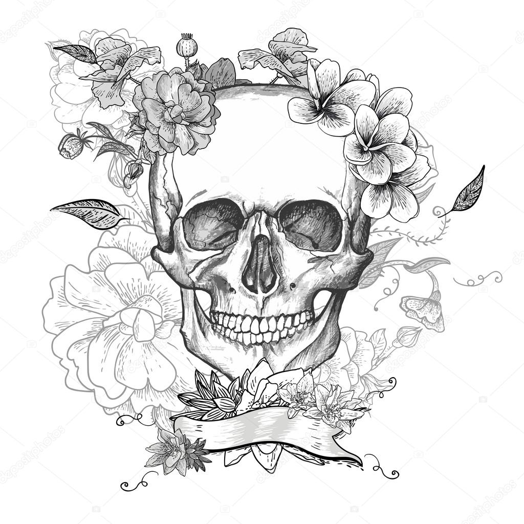 1024x1024 Skull And Flowers Day Of The Dead Stock Vector Depiano