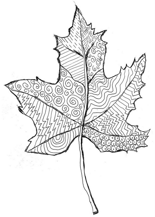 588x825 Adult Coloring Page Autumn Dead Leaf 11