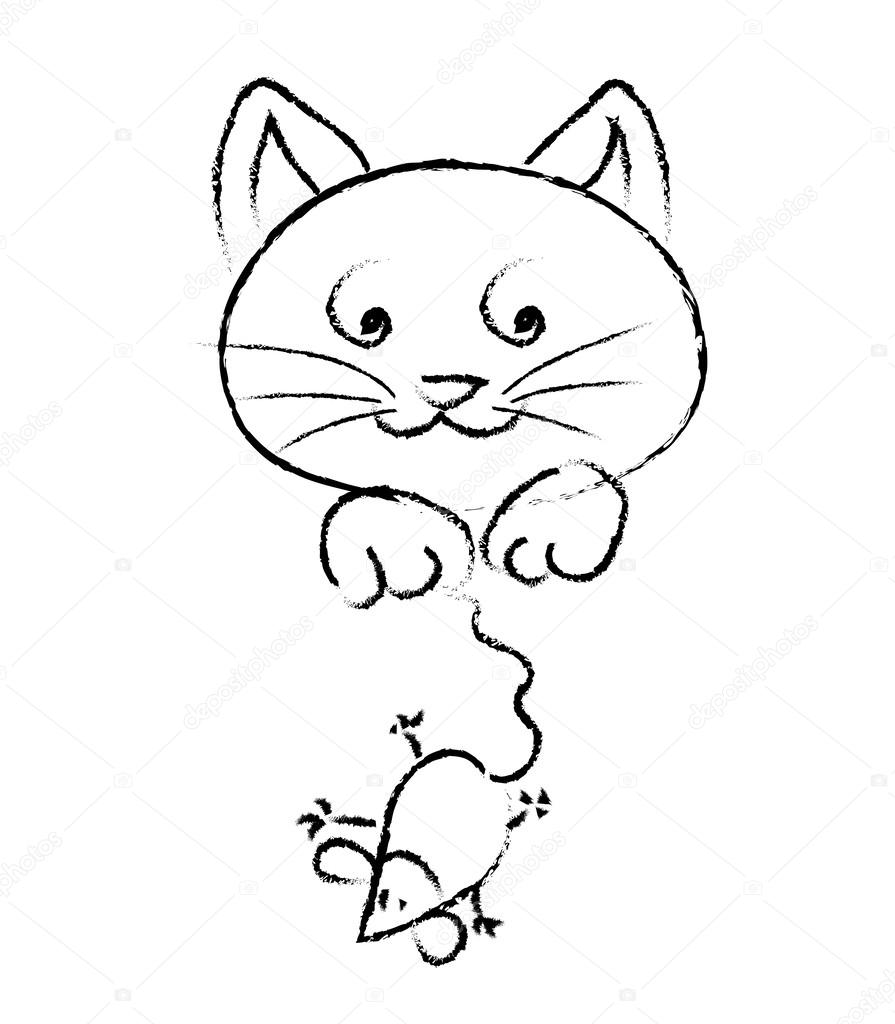 895x1024 Doodle Cat Catching Mouse Stock Vector Kristala