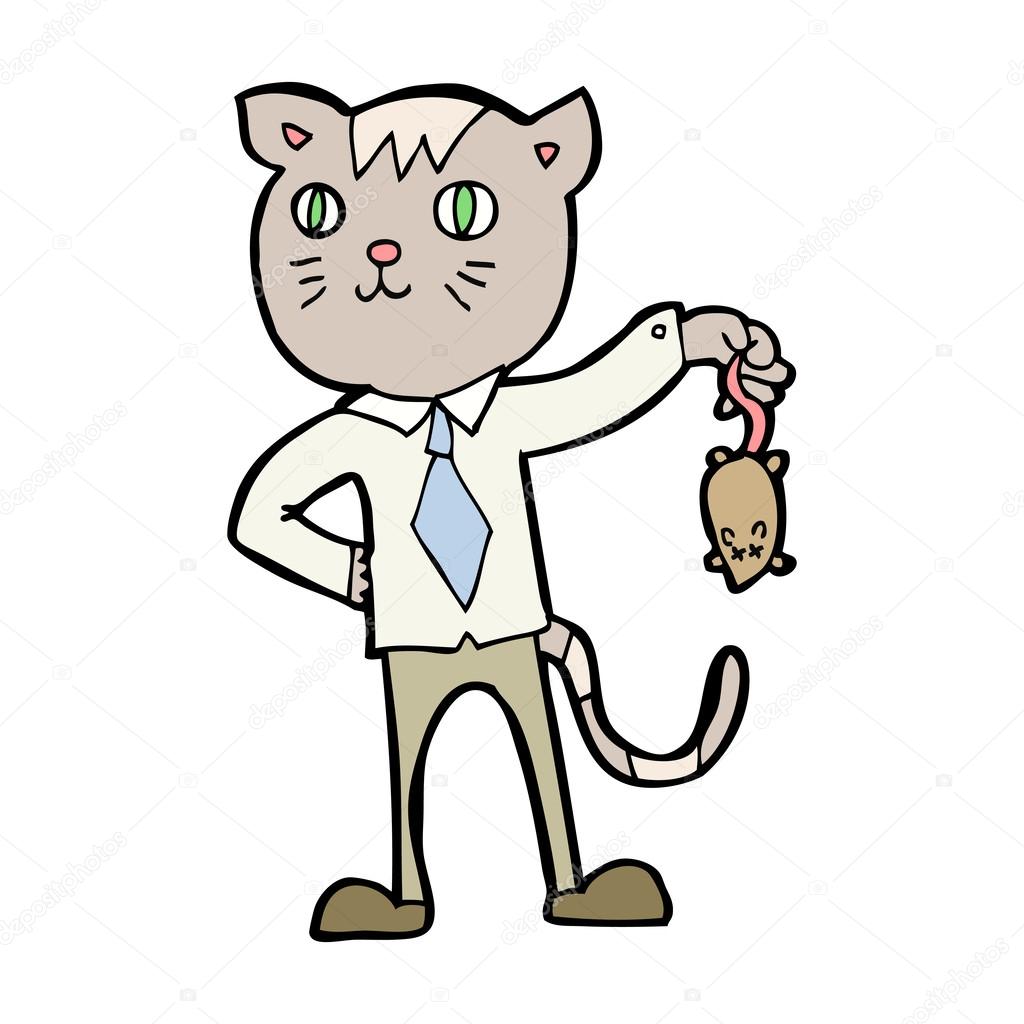 1024x1024 Cartoon Business Cat With Dead Mouse Stock Vector