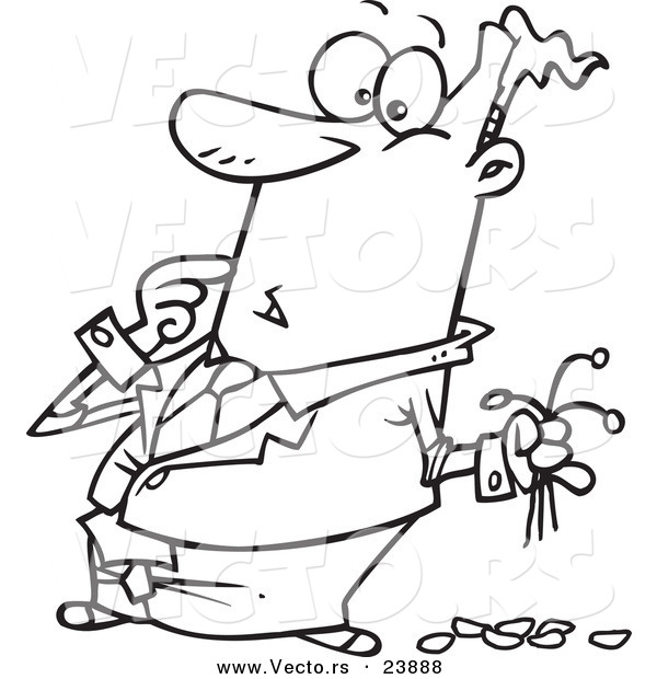 600x620 Vector Of A Cartoon Man Striking Out With Dead Flowers