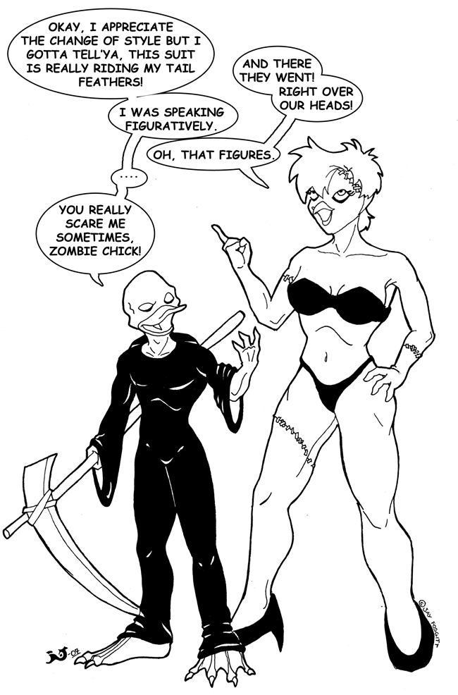 650x986 Dead Duck And Zombie Chick Bw By Ripper24