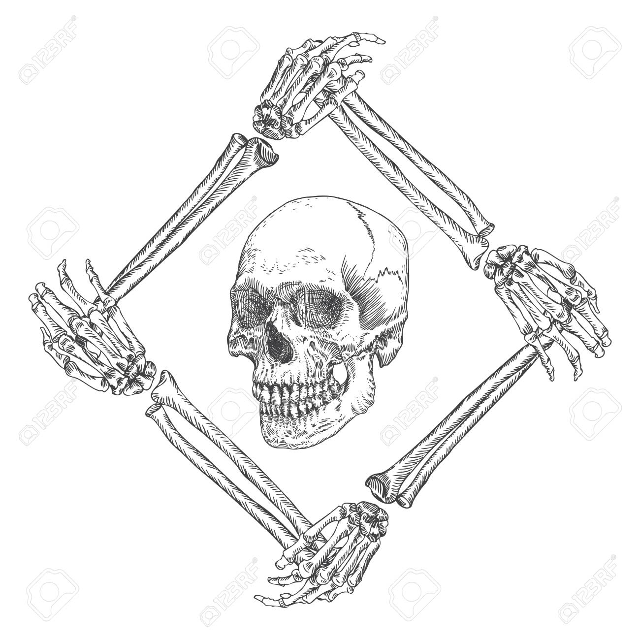 1300x1300 Skull In The Frame Made Of Hands Bones. Occult Witch Craft Magic