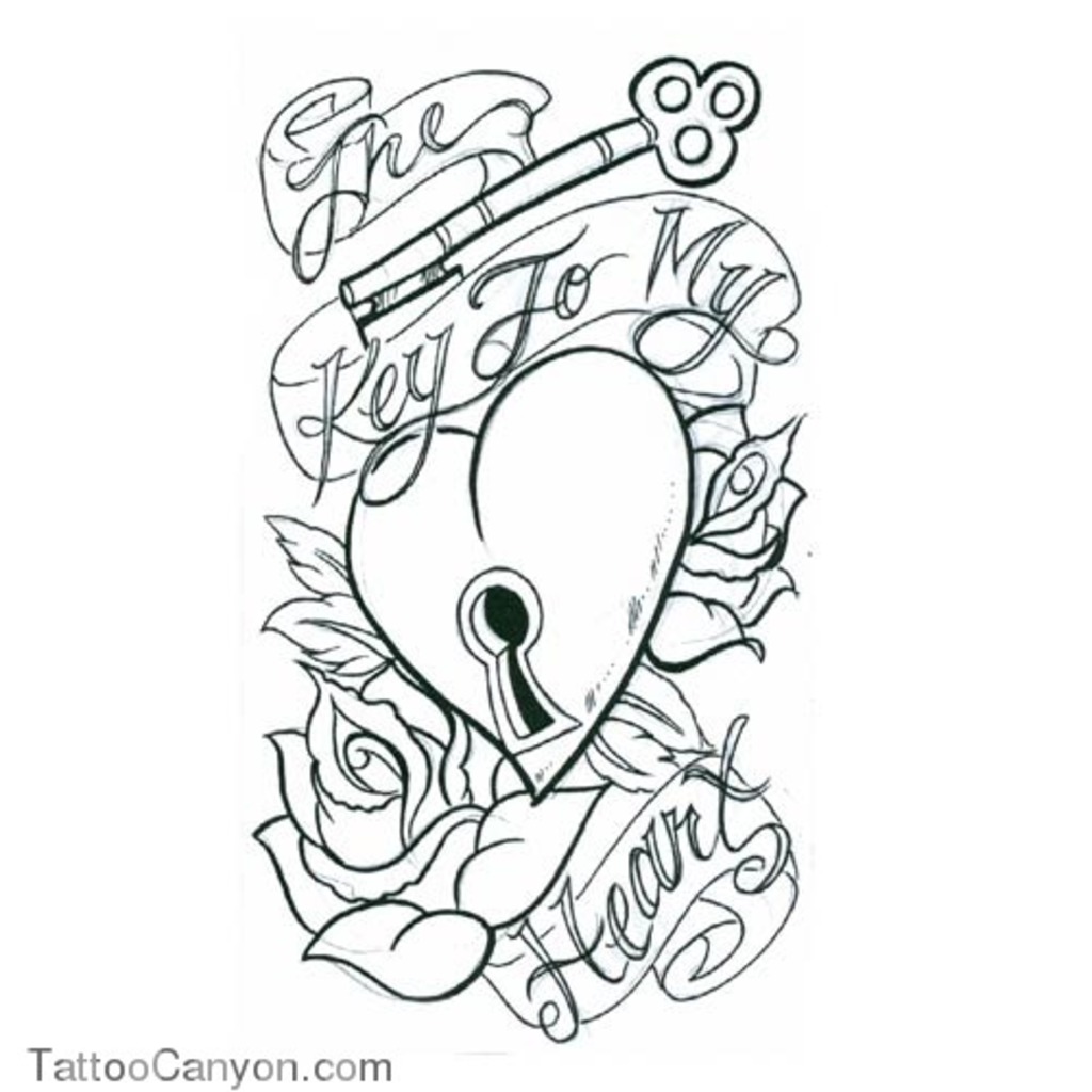 1024x1024 Heart With Banner And Rose Drawings