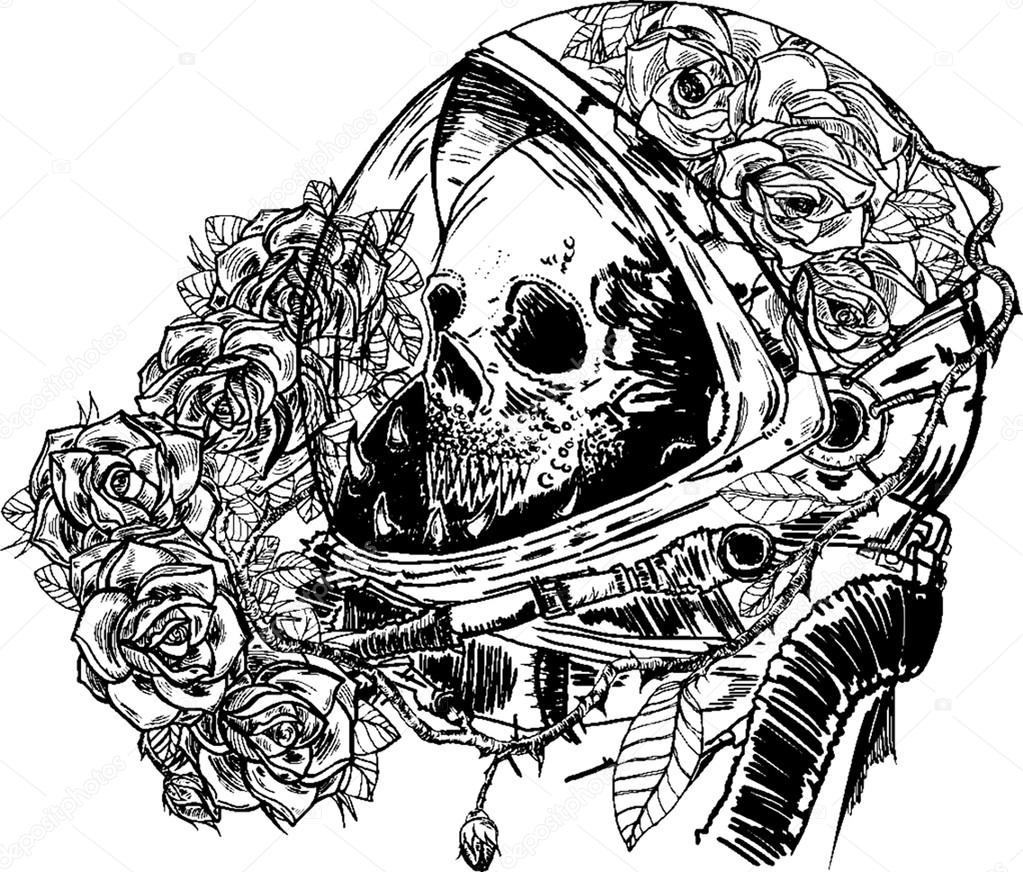 1023x872 Dead Astronaut And Roses Stock Vector Galkajackdaw
