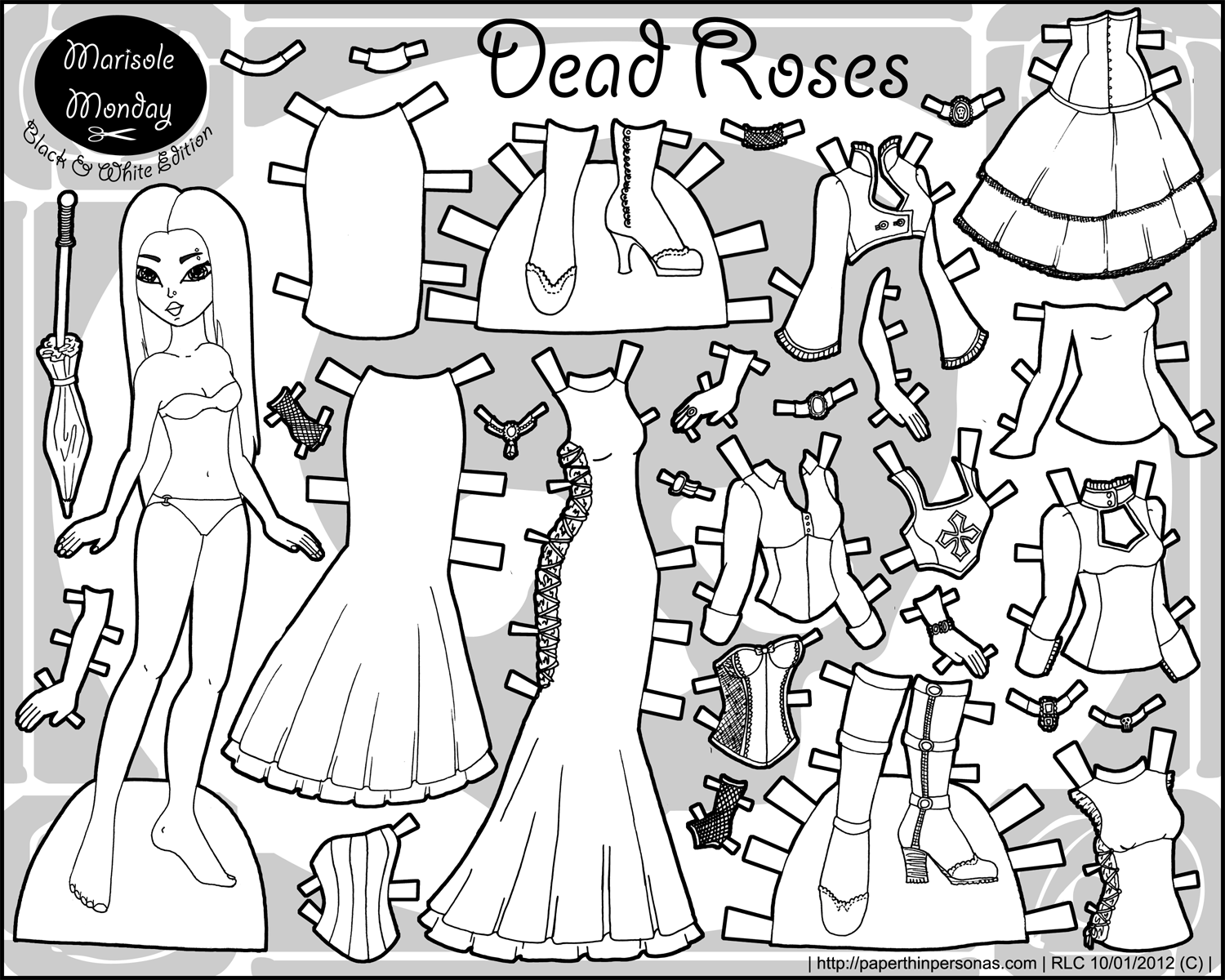 1500x1200 Dead Roses Gothic Fashion Paper Doll Paper Thin Personas