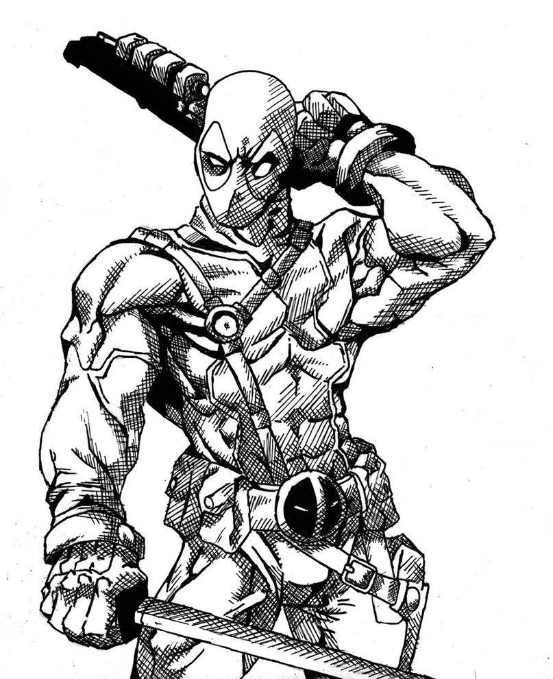 807x990 Deadpool Ink Drawing By Iamherecozidraw