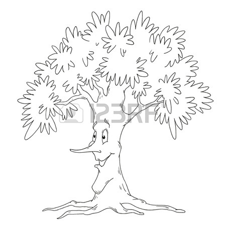 450x450 Tree Coloring Book. Deciduous Tree Vector Isolated On White