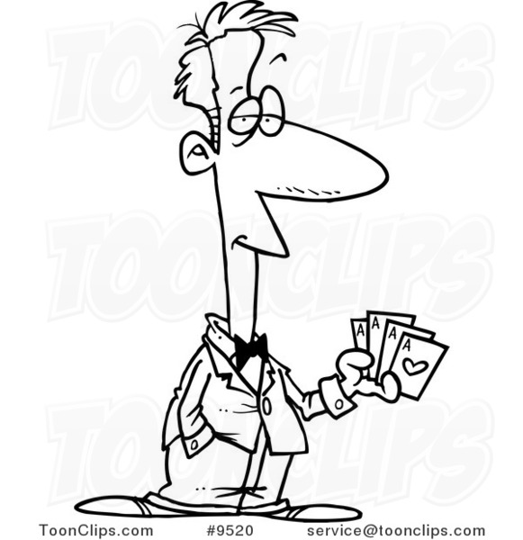 581x600 Cartoon Black And White Line Drawing Of A Casino Guy Holding