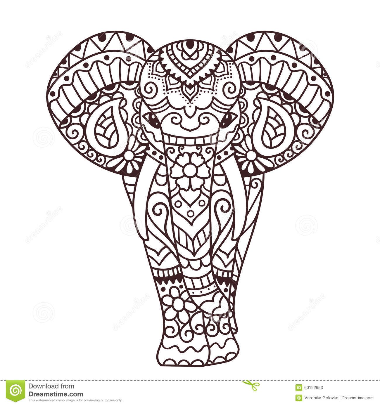 1300x1390 Decorative Elephant Illustration Stock Vector