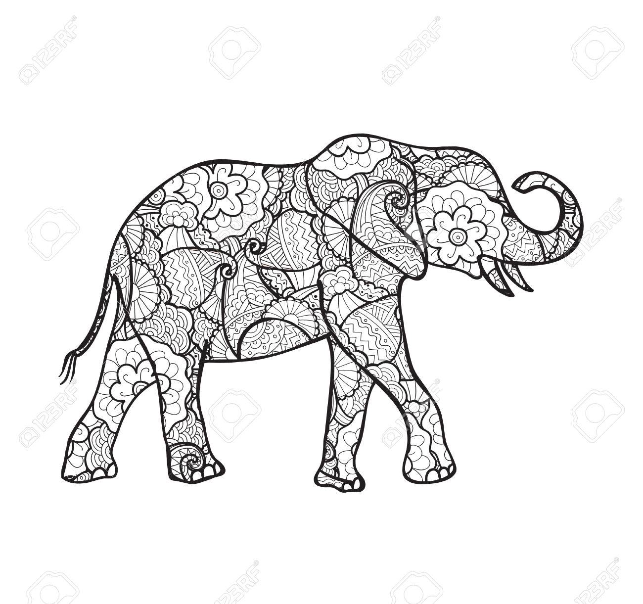 1300x1221 Vector Elephant Silhouette Decorated With Abstract Pattern Royalty