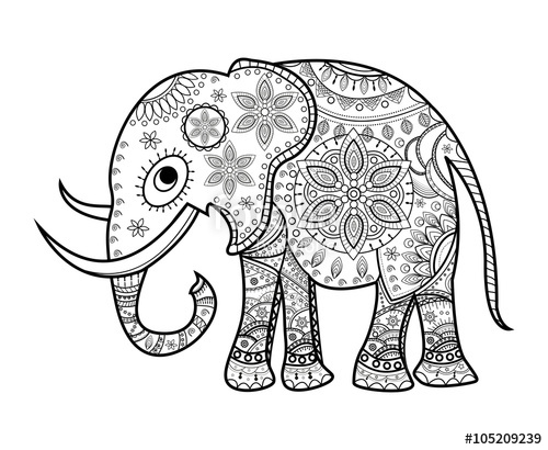 500x410 Black And White Decorated Elephant On White, Elefante Decorato