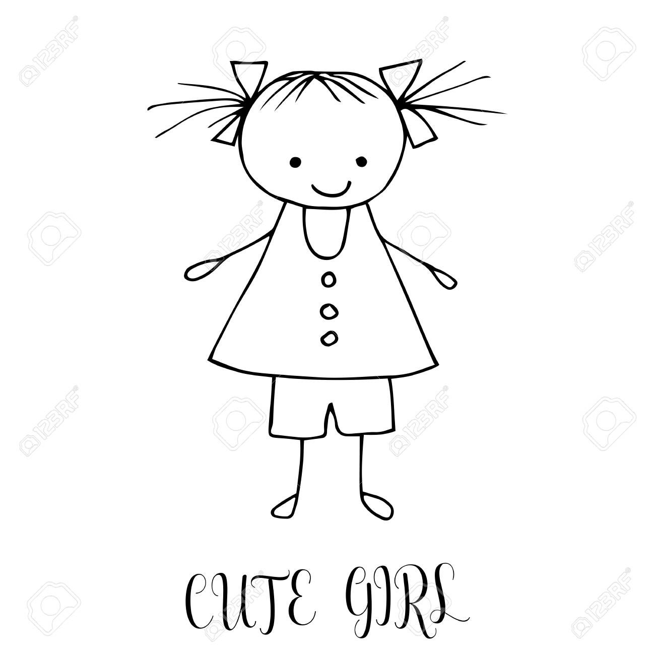 1300x1300 Cute Little Girl. Hand Drawing In Funny Kids Style. Design Element