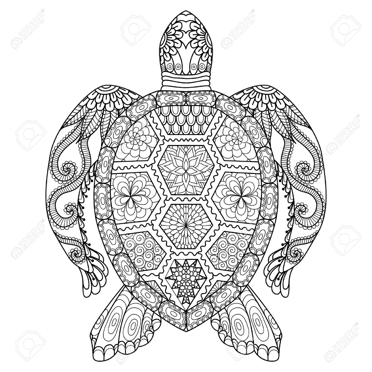 1300x1300 Drawing Zentangle Turtle For Coloring Page, Shirt Design Effect
