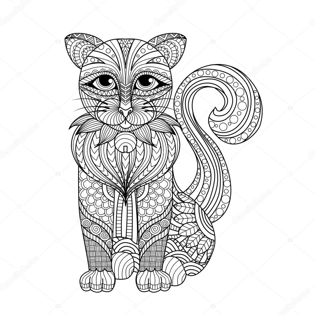 1024x1024 Drawing Zentangle Cat For Coloring Page, Shirt Design Effect, Logo