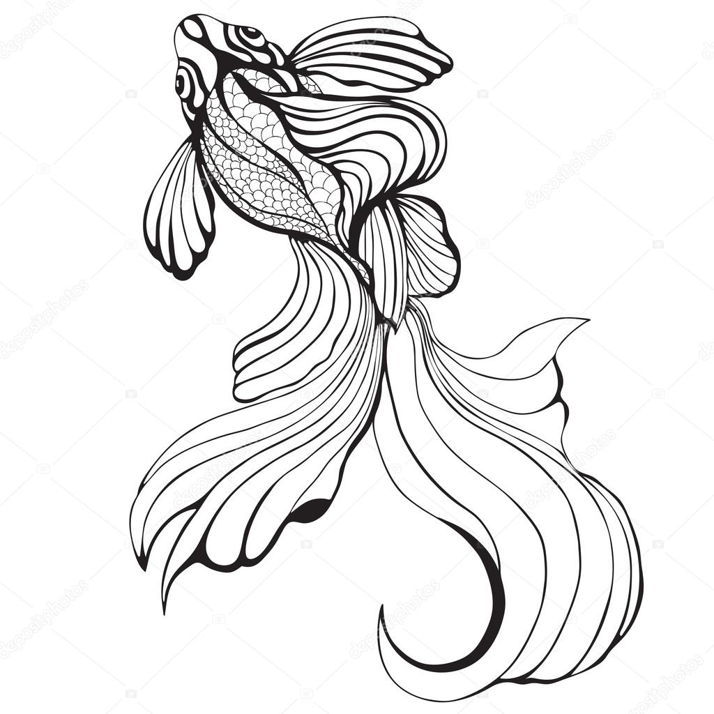 1024x1024 Abstract Fish, Sketch, Hand Drawing, Graphic. Decorative Element