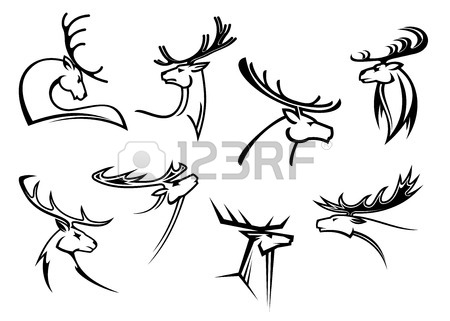 450x321 Outline Sketch Deer Heads With Proud Profile And Large Antlers